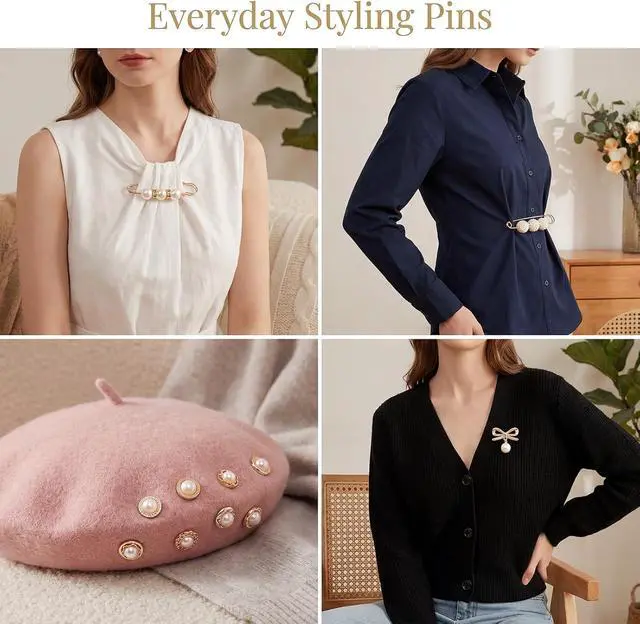 Alt view image 6 of 7 - 38 Pcs Pearl Crystal Brooch Safety Pins, Waist Tightener For Women | Alloy, Faux Pearl And Crystal; Adjust Loose Clothes; Decorative For Dresses, Hats, Scarves And Bags