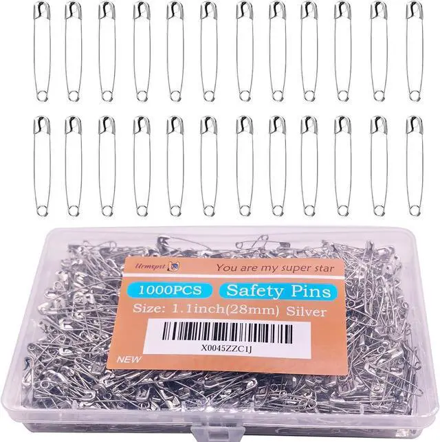 Main image of 1000PCS Safety Pins (Upgraded), 1.1 inch Small Safety Pin, Rust-Resistant Nickel Plated Steel, Sharp Edge Safety Pin for Clothes, Sewing, Arts & Craft, 28mm Decorative Safety Pins (Silver)