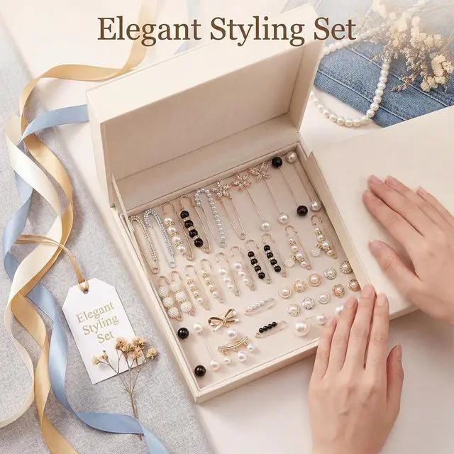 Alt view image 7 of 7 - 38 Pcs Pearl Crystal Brooch Safety Pins, Waist Tightener For Women | Alloy, Faux Pearl And Crystal; Adjust Loose Clothes; Decorative For Dresses, Hats, Scarves And Bags