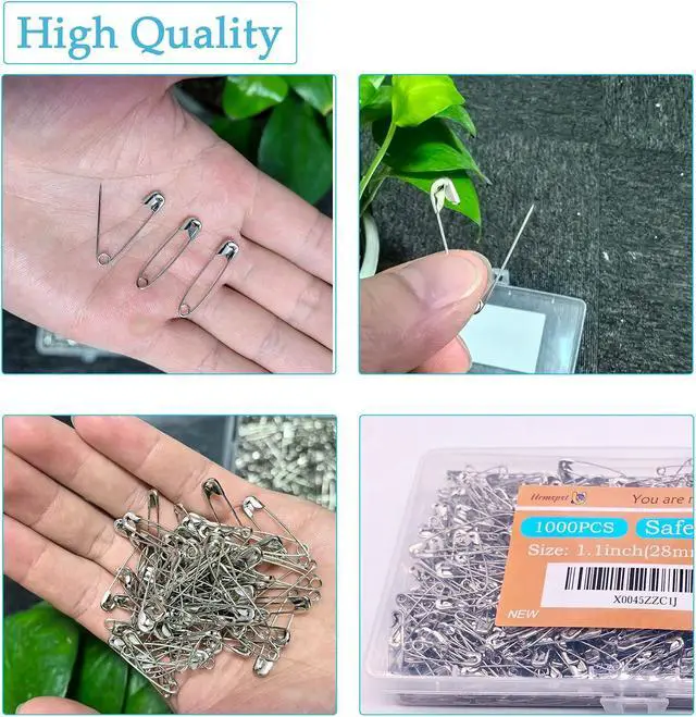 Alt view image 3 of 6 - 1000PCS Safety Pins (Upgraded), 1.1 inch Small Safety Pin, Rust-Resistant Nickel Plated Steel, Sharp Edge Safety Pin for Clothes, Sewing, Arts & Craft, 28mm Decorative Safety Pins (Silver)