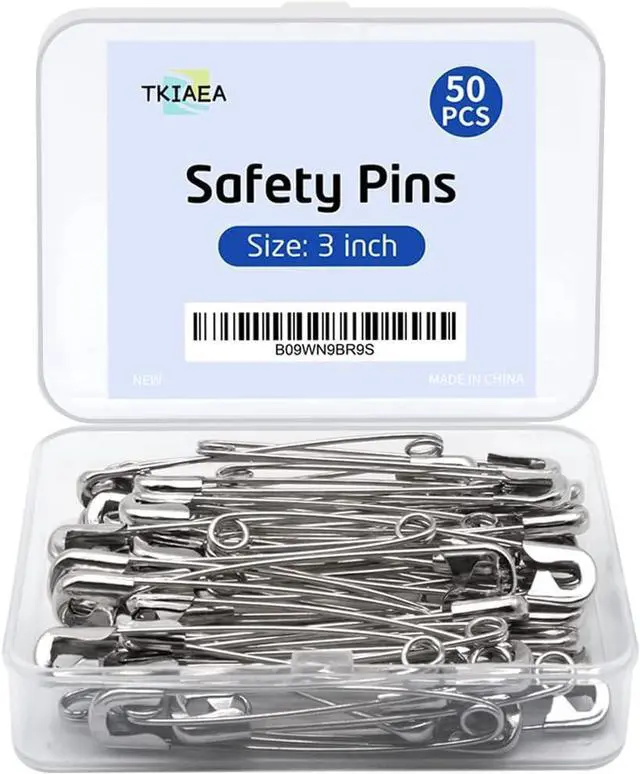 Main image of 3 Inches Large Safety Pins, Pack of 50, Big Heavy Duty Safety Pins for Brooch Making, Blankets, Crafts, Cloth Curtain (SP)