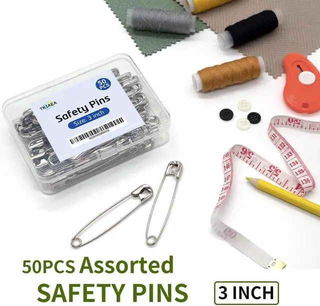 Alt view image 3 of 7 - 3 Inches Large Safety Pins, Pack of 50, Big Heavy Duty Safety Pins for Brooch Making, Blankets, Crafts, Cloth Curtain (SP)