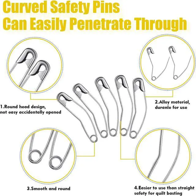 Alt view image 3 of 7 - Cindeer 200 Count Curved Safety Pins for Quilting, Quilt Basting Tools for Sewing and Fabric Layers, Bent Design for Patchwork, Craft Projects, Size 2 (1.5 Inch / 38mm), Silver