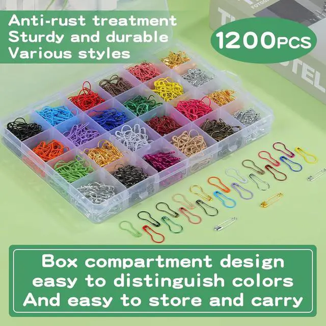 Alt view image 4 of 6 - 1200 Pcs 22 Colors Metal Stitch Markers, Bulb Gourd Safety Pins | Stitch Markers for Crocheting, Safety Pins for Clothes, Sewing Clothing DIY Craft Making with Storage Box