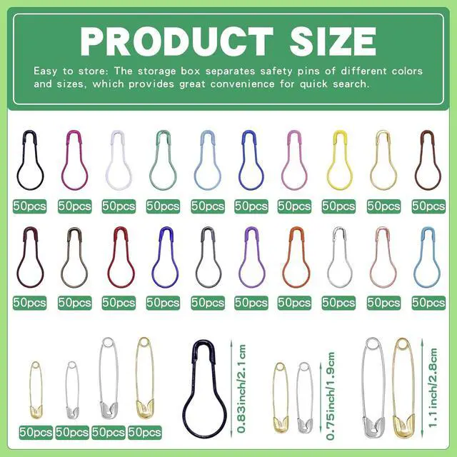 Alt view image 2 of 6 - 1200 Pcs 22 Colors Metal Stitch Markers, Bulb Gourd Safety Pins | Stitch Markers for Crocheting, Safety Pins for Clothes, Sewing Clothing DIY Craft Making with Storage Box