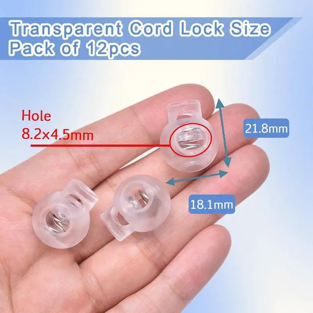 Alt view image 2 of 5 - CooBigo 12PCS Plastic Clear Cord Locks for Drawstring, Paracord Spring Toggle Stopper Clasp Sweatpants Hats String Clips Elastic Shoeslace Lock Bungee Swim Goggles Replacement (Transparent), Small