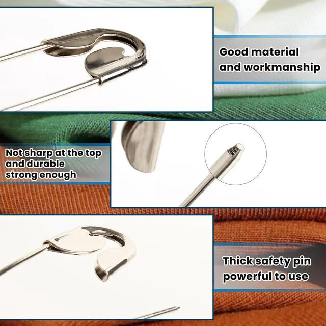 Alt view image 3 of 6 - 2 Pieces Large Safety Pins 5 Inch Metal Jumbo Safety Pin Silver Heavy Duty Safety Pins for Laundry, Blanket, Key Rings, Outdoor
