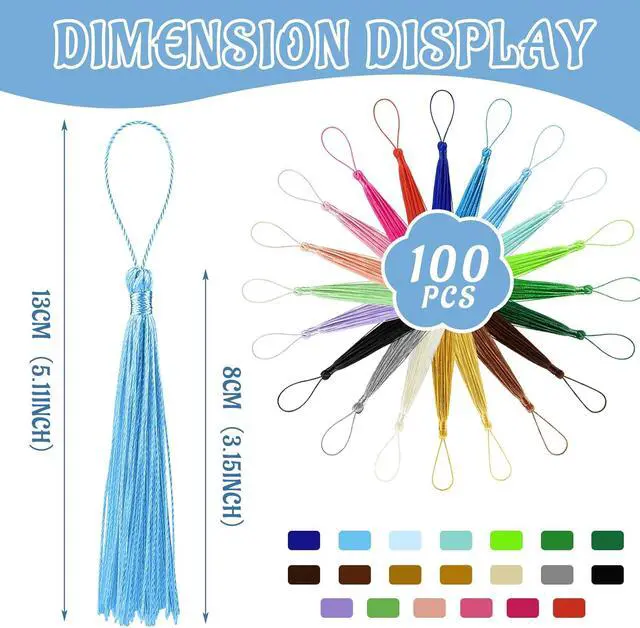 Alt view image 2 of 6 - 100 Pcs Bookmark Tassels Bulk 20 Colors Soft Craft Silky Handmade Mini Tassels for Jewelry Making with Loops for DIY Craft Accessory Dress Decoration