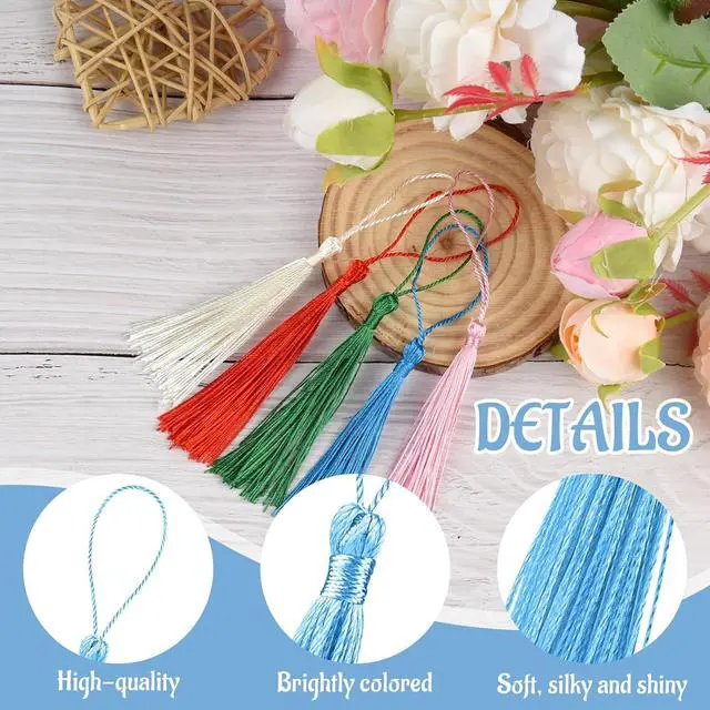 Alt view image 3 of 6 - 100 Pcs Bookmark Tassels Bulk 20 Colors Soft Craft Silky Handmade Mini Tassels for Jewelry Making with Loops for DIY Craft Accessory Dress Decoration