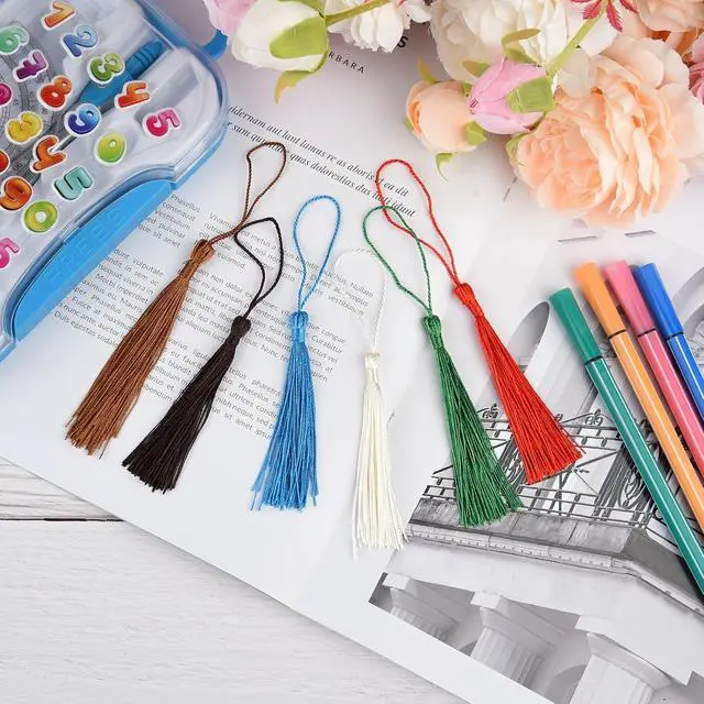 Alt view image 5 of 6 - 100 Pcs Bookmark Tassels Bulk 20 Colors Soft Craft Silky Handmade Mini Tassels for Jewelry Making with Loops for DIY Craft Accessory Dress Decoration