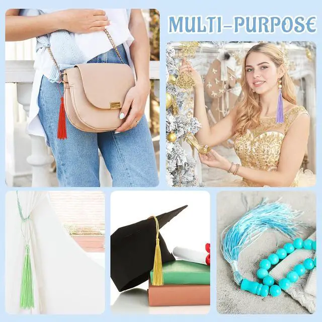 Alt view image 6 of 6 - 100 Pcs Bookmark Tassels Bulk 20 Colors Soft Craft Silky Handmade Mini Tassels for Jewelry Making with Loops for DIY Craft Accessory Dress Decoration