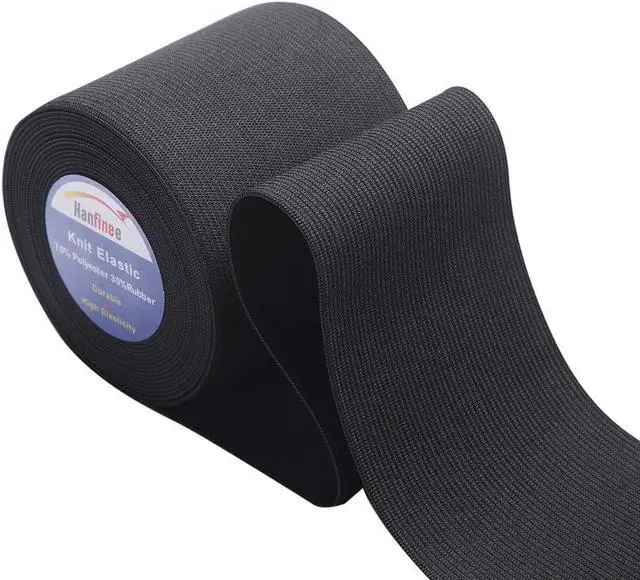 Main image of Hanfinee 3 Inch Wide Elastic Band with Heavy Stretch for Sewing, Black,5Yds | High Elasticity Sewing Band for Sewing Crafts DIY,Waistband,Bedspread,Cuff
