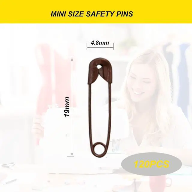 Alt view image 2 of 7 - Small Safety Pins,0.75 Inch Mini Safety Pins for Clothes,Coffee Safety Pin Rust Resistant Nickel Plated Steel Set for Crafting,Sewing,Rimming Fastening Clip Button for Garment Hang Tag 120pcs/box