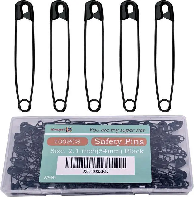 Main image of 100PCS Safety Pins(Upgraded), 2 inch Small Safety Pin, Rust-Resistant Nickel Plated Steel, Sharp Edge Safety Pin for Clothes, Sewing, Arts & Craft, Small Decorative Safety Pins (Black)