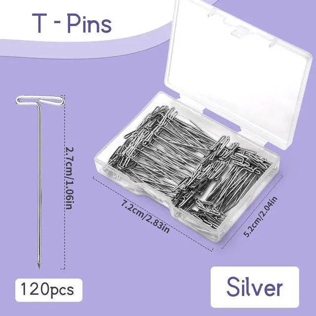 Alt view image 2 of 7 - 1 Inch 120 Pcs T Pins, Sewing Pins Wig pins Knitting Supplies | Sewing Pins for Wigs, Blocking Knitting, Modelling, Wig Making and Crafts, Stainless Steel Head Pins for Jewelry Making
