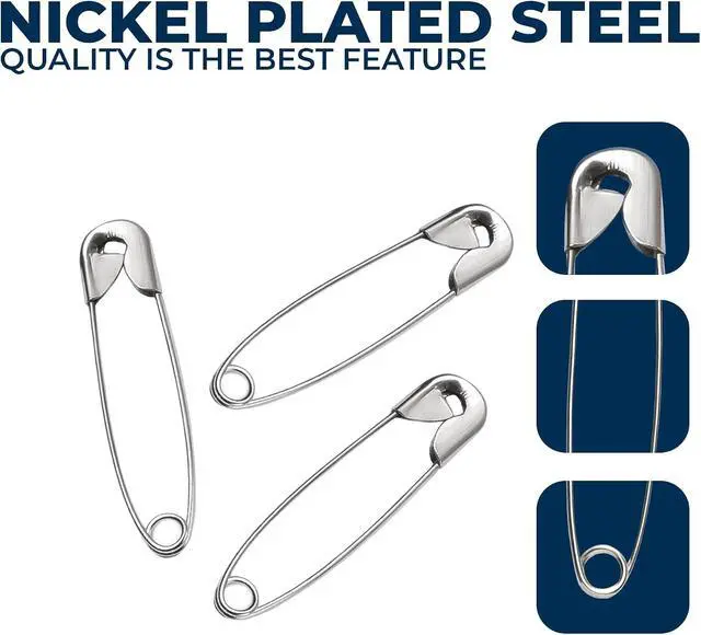 Alt view image 4 of 7 - 250 Pack Safety Pins by Luxurecourt, 4 Assorted Sizes of Durable, Silver Small and Large Safety Pins Bulk, Rust-Resistant Nickel Plated Steel, Sharp Edge Pins for Clothes, Sewing, Arts & Craft
