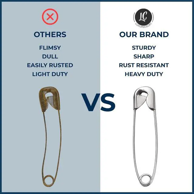 Alt view image 6 of 7 - 250 Pack Safety Pins by Luxurecourt, 4 Assorted Sizes of Durable, Silver Small and Large Safety Pins Bulk, Rust-Resistant Nickel Plated Steel, Sharp Edge Pins for Clothes, Sewing, Arts & Craft