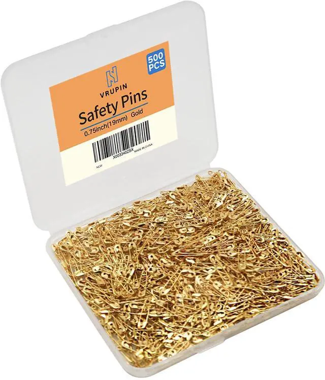 Main image of 500PCS Safety Pins, 0.75Inch/19mm Small Safety pins, Rust Resistant Nickel Plated Steel Set for Crafting, Sewing, Rimming Fastening Clip Button for Garment Hang Tag (Gold)
