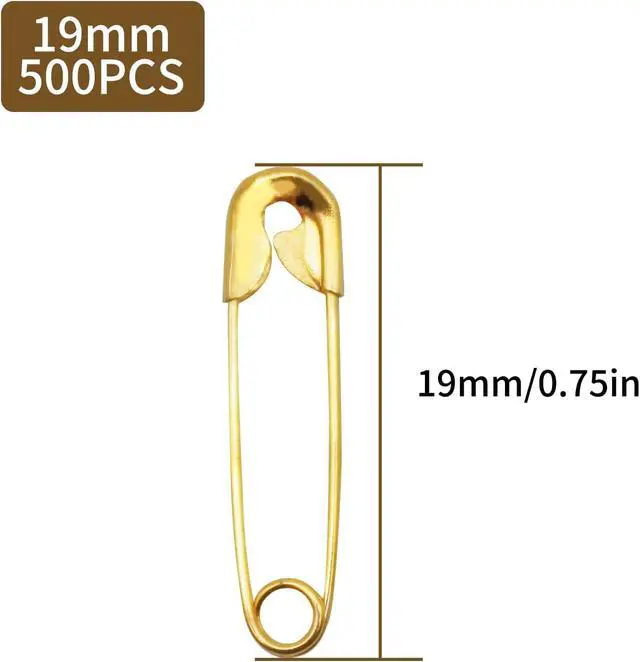 Alt view image 2 of 6 - 500PCS Safety Pins, 0.75Inch/19mm Small Safety pins, Rust Resistant Nickel Plated Steel Set for Crafting, Sewing, Rimming Fastening Clip Button for Garment Hang Tag (Gold)