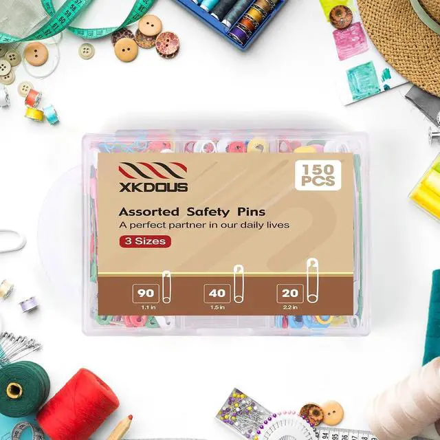 Alt view image 3 of 3 - XKDOUS Safety Pins - 150 Pcs Assorted Sizes 6 Color Pins Bulk | Small & Large Heavy Duty for Clothes, Sewing, Craft