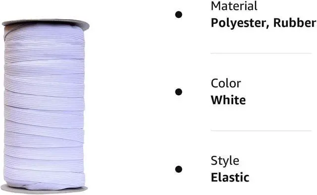 Alt view image 4 of 4 - 50 Yards Length 1/2" Width Flat Elastic Band for Sewing Stretch Elastic Cord for DIY Projects, Arts & Crafts (White)