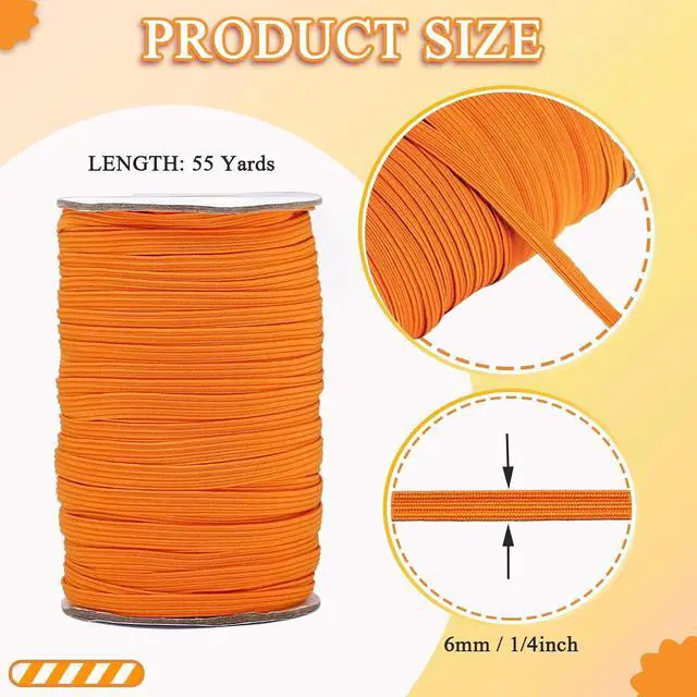 Alt view image 3 of 6 - FQTANJU 6mm Orange Elastic Band Roll (55 Yards) - 1/4 Inch Flat Braided Elastic Cord for Waistbands, Sewing, Pants, Clothing & DIY Crafting