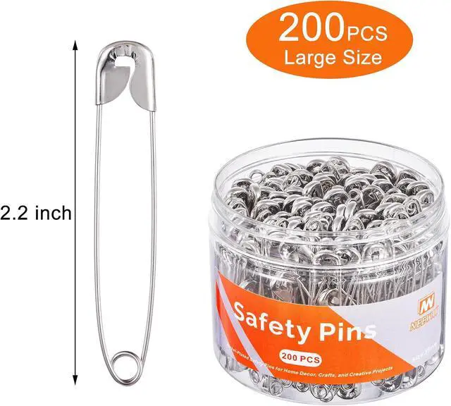Alt view image 2 of 6 - NEEWAY Large Safety Pins, Pack of 200, 2.17Inch/55mm Nickel-Plated Safety Pin for Home Decor, Crafts, and Creative Projects