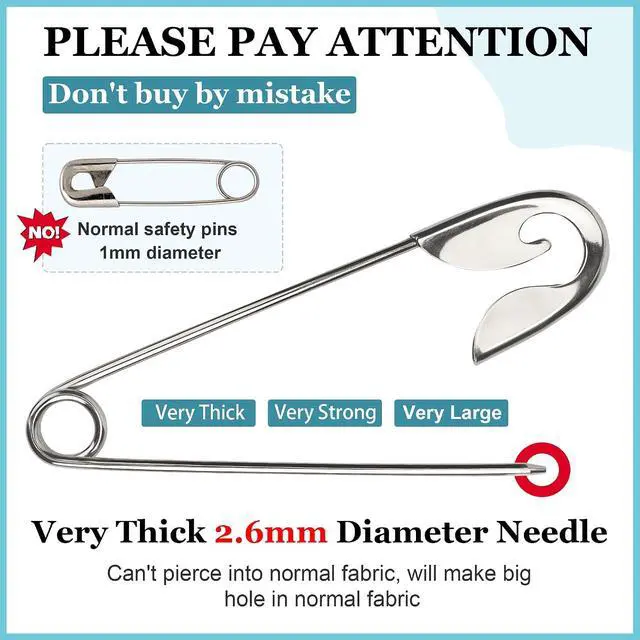 Alt view image 2 of 7 - 5 Pcs 5.5 Inch Heavy Duty Safety Pins for Thick Fabric Stainless Steel Jumbo Extra Large Safety Pins Big Giant for Clothes Blankets Crafts and Decorations Outdoor (Silver)