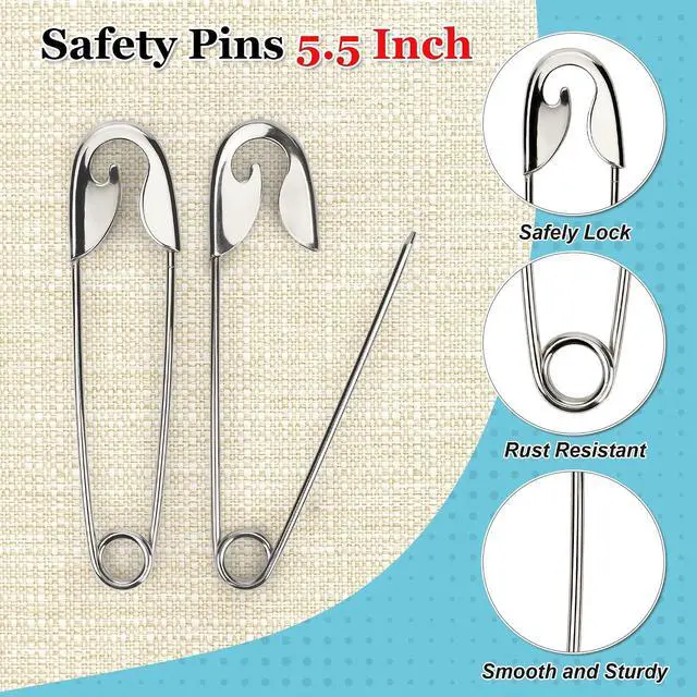 Alt view image 6 of 7 - 5 Pcs 5.5 Inch Heavy Duty Safety Pins for Thick Fabric Stainless Steel Jumbo Extra Large Safety Pins Big Giant for Clothes Blankets Crafts and Decorations Outdoor (Silver)