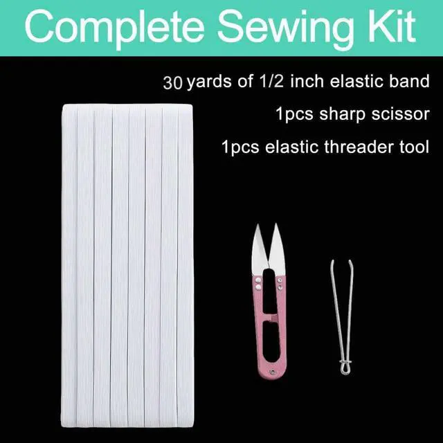 Alt view image 3 of 7 - 1/2 Inch White Elastic Band 30 Yards High Stretchy Flat Elastic Cord for Sewing & Crafts | Includes Sewing Scissors & Elastic Threader Tool