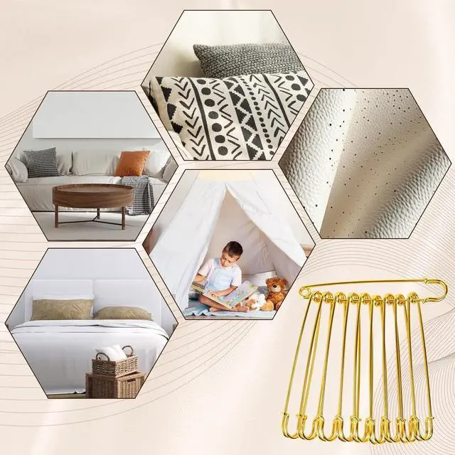 Alt view image 2 of 7 - Extra Large Safety Pins Heavy Duty, 5 in Gold Big Safety Pins, 10 PCS Giant Safety Pin for Clothes, Diaper, Blankets, Leather, Canvas, Decorativeions (1, Gold)