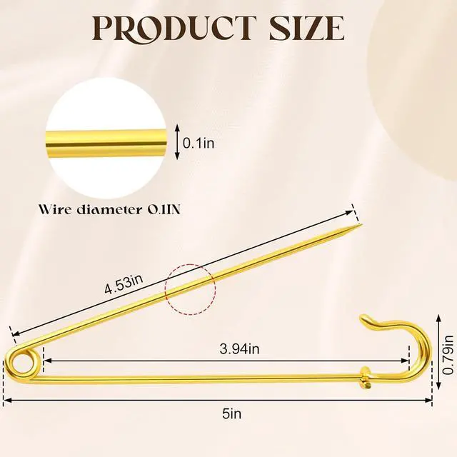 Alt view image 3 of 7 - Extra Large Safety Pins Heavy Duty, 5 in Gold Big Safety Pins, 10 PCS Giant Safety Pin for Clothes, Diaper, Blankets, Leather, Canvas, Decorativeions (1, Gold)
