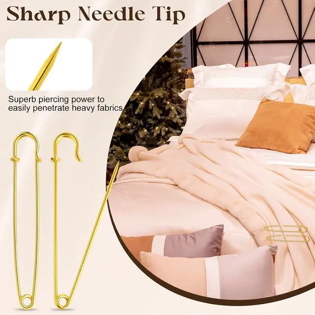 Alt view image 5 of 7 - Extra Large Safety Pins Heavy Duty, 5 in Gold Big Safety Pins, 10 PCS Giant Safety Pin for Clothes, Diaper, Blankets, Leather, Canvas, Decorativeions (1, Gold)
