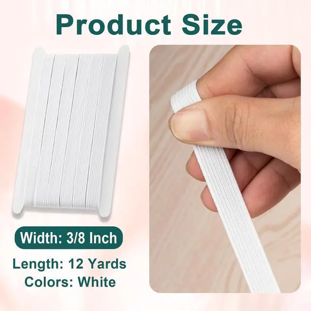 Alt view image 2 of 7 - Airisoer Elastic Bands for Sewing 3/8 Inch x 12 Yards, White | Stretchable Knit Elastic Spool, Durable & Strong, for Waistbands, Pants, Clothes, DIY Crafts & Sewing, and Everyday Fixes