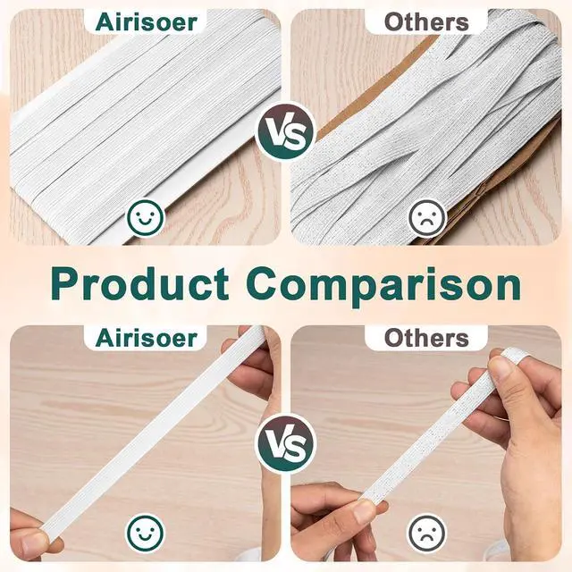 Alt view image 4 of 7 - Airisoer Elastic Bands for Sewing 3/8 Inch x 12 Yards, White | Stretchable Knit Elastic Spool, Durable & Strong, for Waistbands, Pants, Clothes, DIY Crafts & Sewing, and Everyday Fixes