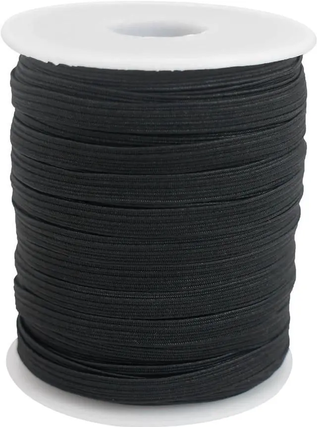 Main image of 1/4" Black Knit Elastic Band 45yd-Thin Stretch for Sewing | 6mm lightweight braided elastic,Soft stretch band bulk ideal for face masks,cuffs,swim trim & handmade DIY craft