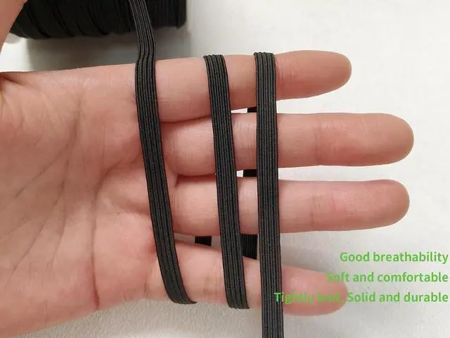 Alt view image 4 of 7 - 1/4" Black Knit Elastic Band 45yd-Thin Stretch for Sewing | 6mm lightweight braided elastic,Soft stretch band bulk ideal for face masks,cuffs,swim trim & handmade DIY craft
