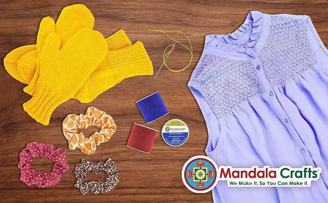 Alt view image 4 of 4 - Mandala Crafts 0.6mm Brown Shirring Elastic Thread for Sewing, 87 Yards | Durable Fine Polyester Stretchy Thread for Smocking, Gathering, Ruching, Pleating, Knitting, Hand & Machine Sewing
