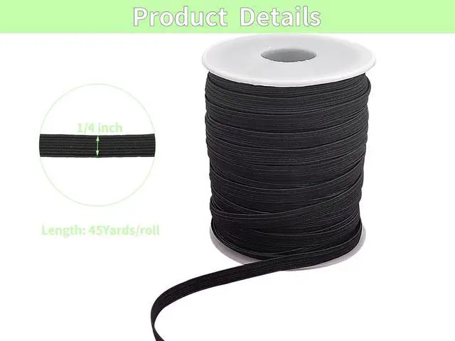 Alt view image 7 of 7 - 1/4" Black Knit Elastic Band 45yd-Thin Stretch for Sewing | 6mm lightweight braided elastic,Soft stretch band bulk ideal for face masks,cuffs,swim trim & handmade DIY craft