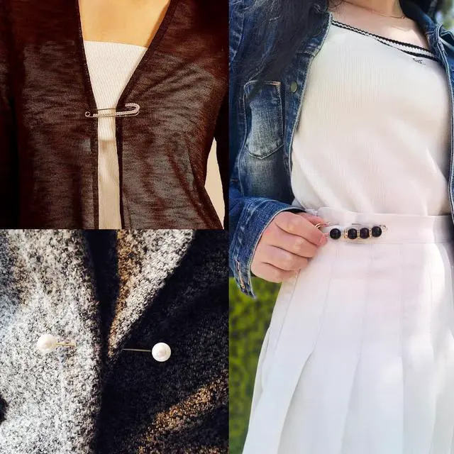 Alt view image 3 of 6 - 24 Pieces Pearl Crystal Brooch Safety Pins Button Pins Pant Waist Tightener Pins for Clothes Sweater Shawl Collar Dress Cardigan Shirt Jeans Decoration Accessories for Women Girls