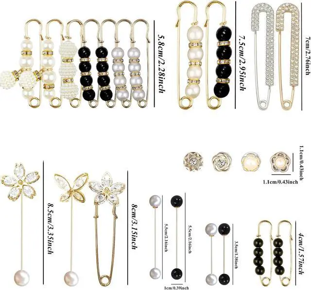 Alt view image 6 of 6 - 24 Pieces Pearl Crystal Brooch Safety Pins Button Pins Pant Waist Tightener Pins for Clothes Sweater Shawl Collar Dress Cardigan Shirt Jeans Decoration Accessories for Women Girls