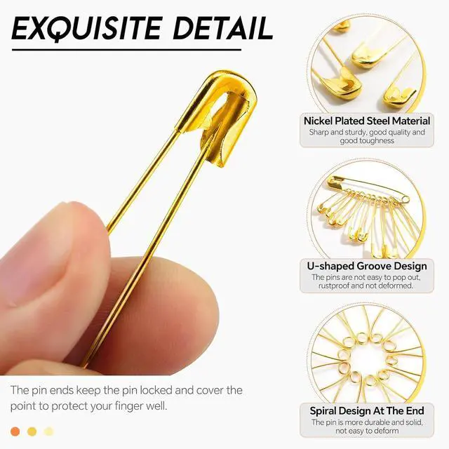 Alt view image 3 of 7 - 320Pcs Gold Safety Pins Assorted | 5 Different Sizes Large and Small Safety Pins for Clothes, Pins for Art,Crafts, Sewing and Jewelry Making