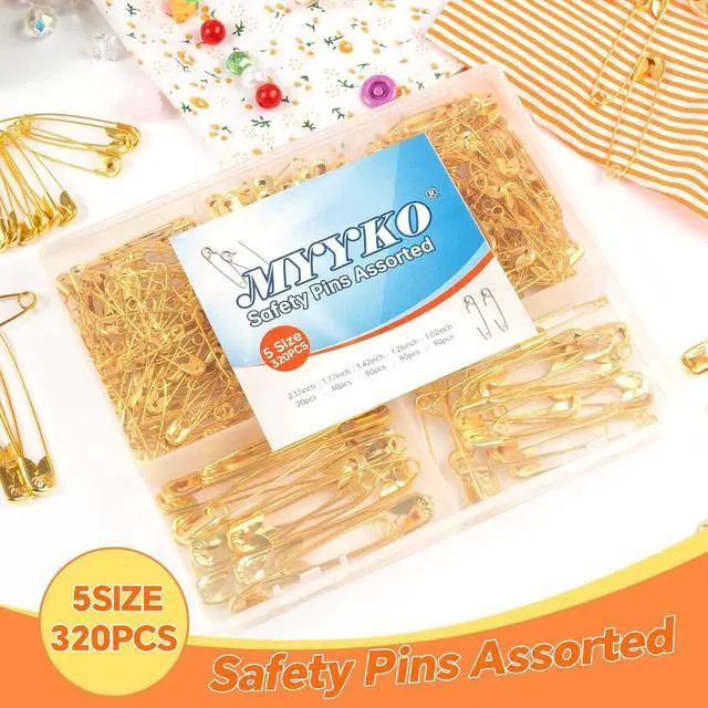 Alt view image 4 of 7 - 320Pcs Gold Safety Pins Assorted | 5 Different Sizes Large and Small Safety Pins for Clothes, Pins for Art,Crafts, Sewing and Jewelry Making