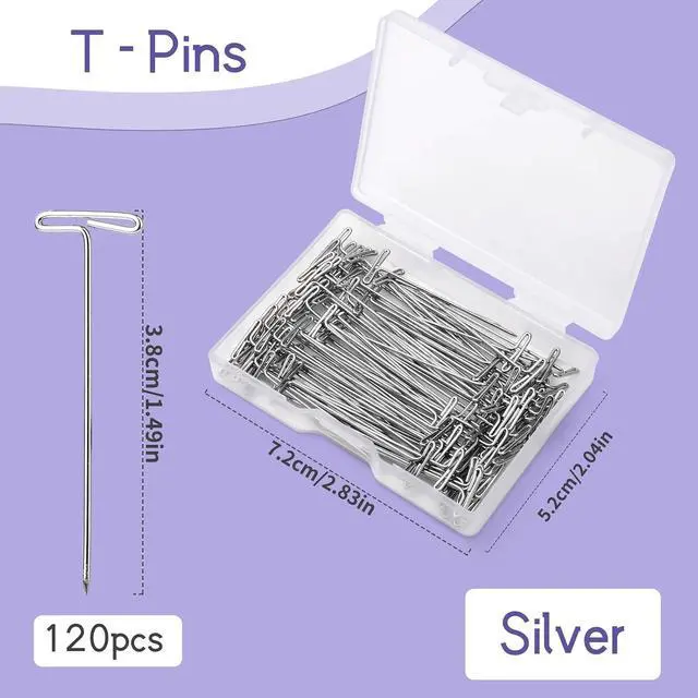 Alt view image 2 of 7 - 120 Pcs 1.5 Inch T-Pins Wig Pins Sewing T-Pins Straight Pins | Wig T Pins for Foam Head, Straight Pins for Blocking Crochet Sewing, Craft, Quilting, Office, Wall, Wig Making, Crocheting