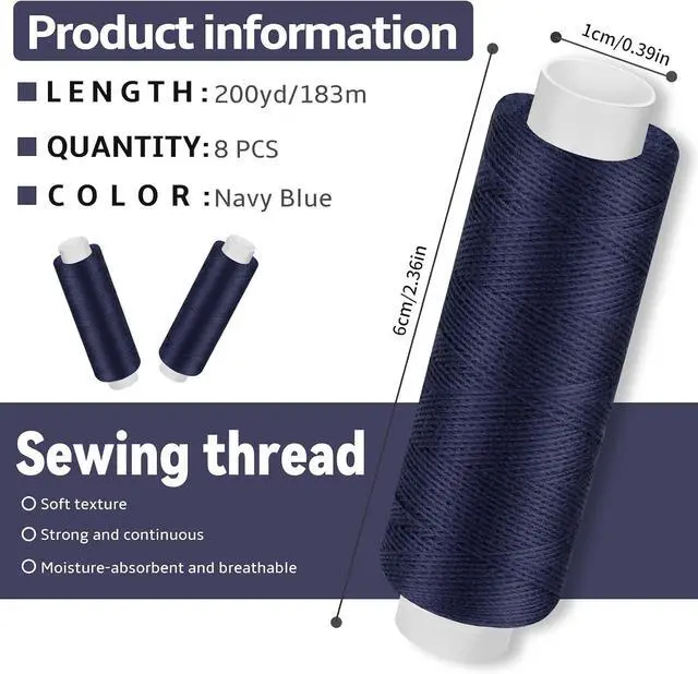 Alt view image 2 of 7 - Bupete 8 Rolls Sewing Thread, 200 Yards Each Roll Thread for Sewing | Navy Blue Polyester Threads, Navy Blue sewing thread for Sewing Machine, Embroidery Hand Stitching