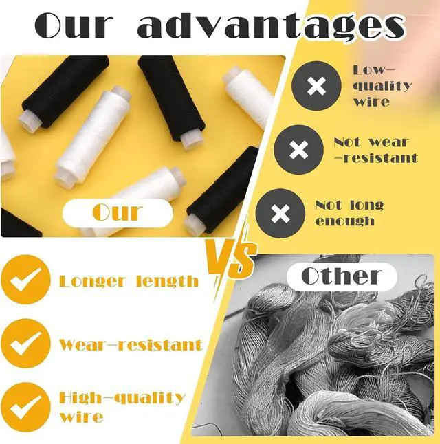 Alt view image 4 of 7 - ZMAAGG Sewing Thread, Black Thread for Sewing Machine, 2 PCS 200 Yards | Sewing Threads for Sewing Machine, Polyester Thread for Sewing Machine, White Thread for Sewing, Hand Stitching, Embroidery
