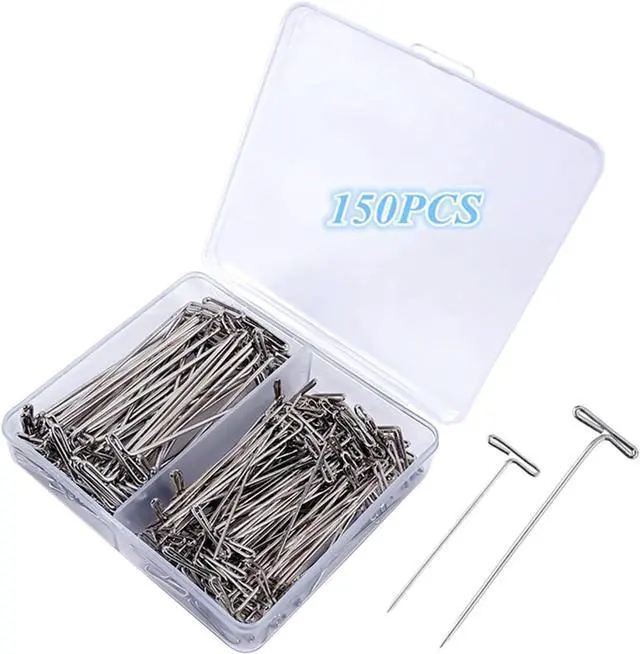 Main image of 150 Pcs T Pins, Sewing Pins for Blocking Knitting, Modelling, Wig Making and Crafts, Straight Pins T-Pins Stainless Steel Nickel Plated with Storage Box (1.5 Inch2 Inch)