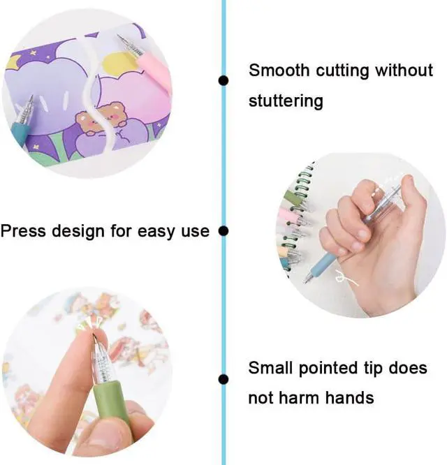 Alt view image 4 of 7 - Retractable Carving Pen Knife Set, 6 Replacement Blades, for DIY Crafts | easy to control, retractable design, non-slip coating, petite and portable, soft silicone material, press out the core