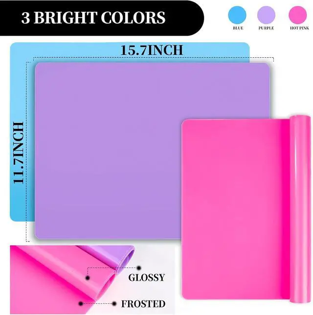 Alt view image 2 of 7 - LEOBRO Silicone Mat for Resin Molds, 3 PCS Silicone Mats for Epoxy Resin, UV Resin, Play Dough Mat, Clay Mat, Nonstick Silicone Sheets Pads for DIY Arts and Crafts, Pink & Purple & Blue, 15.7x 11.7