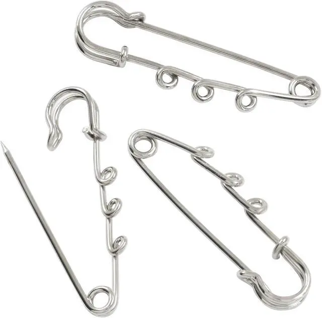 Alt view image 2 of 5 - 20 Pcs Heavy Duty Safety Pins, 2 Inch Silver | Metal, Decorative Brooch Clasp, 3 Loops, For DIY Crafts Jewelry Making